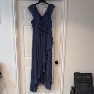 Elegant Blue Ruffled Women's Dress